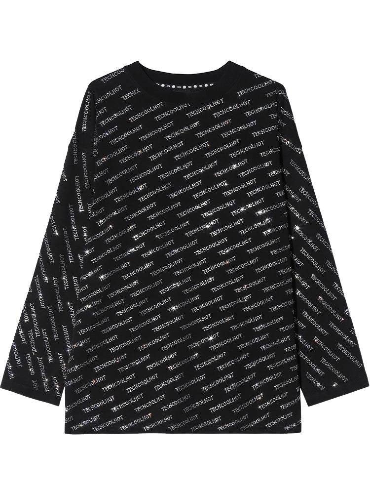 tch men's letter rhinestone long sleeve top black HighEnd Luxury Streetwear Brand Official Showcase