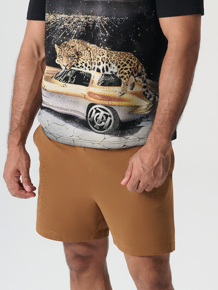 tch mens rhinestone cotton jogging shorts brown HighEnd Luxury Streetwear Brand Official Showcase