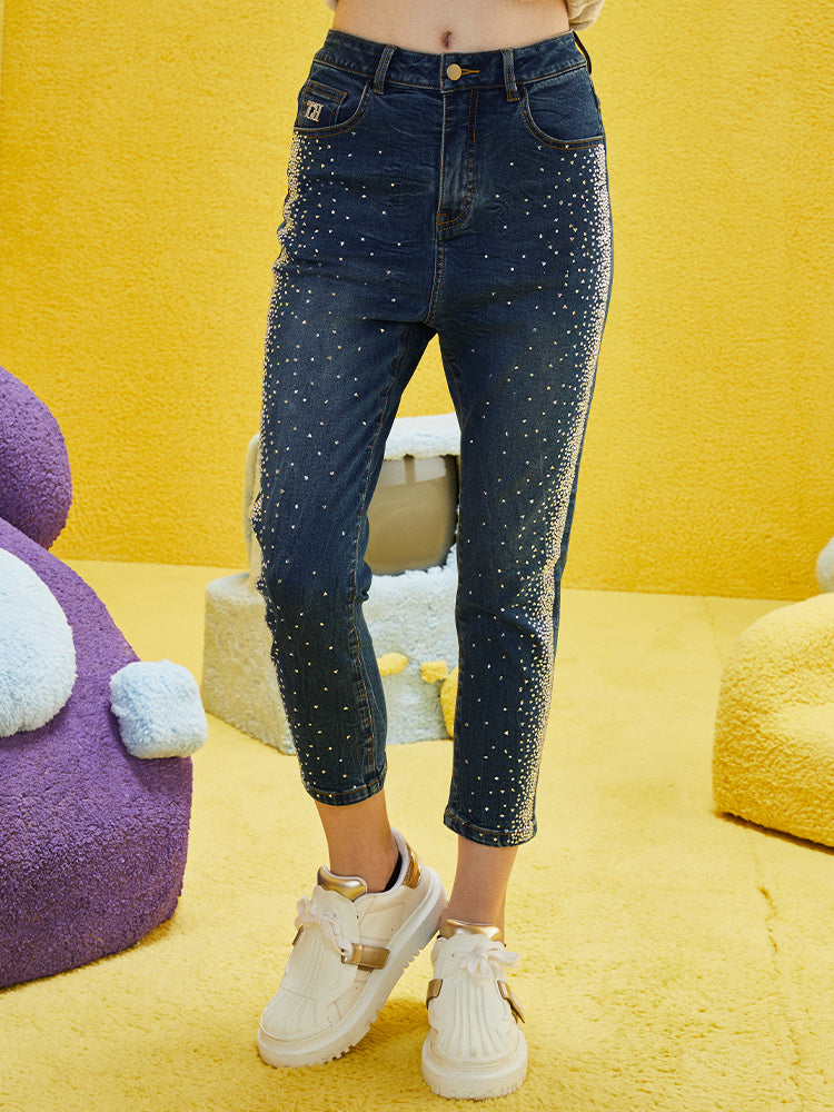 tch mid-rise rhinestone slim fit capris blue HighEnd Luxury Streetwear Brand Official Showcase