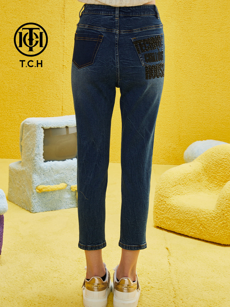 tch mid-rise rhinestone slim fit capris blue HighEnd Luxury Streetwear Brand Official Showcase