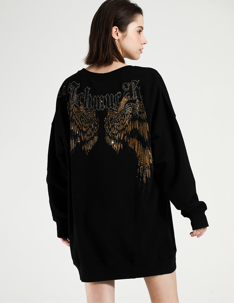 tch oversized rhinestone angel wings sweatshirt dress black HighEnd Luxury Streetwear Brand Official Showcase