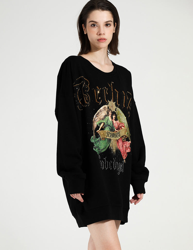 tch oversized rhinestone angel wings sweatshirt dress black HighEnd Luxury Streetwear Brand Official Showcase