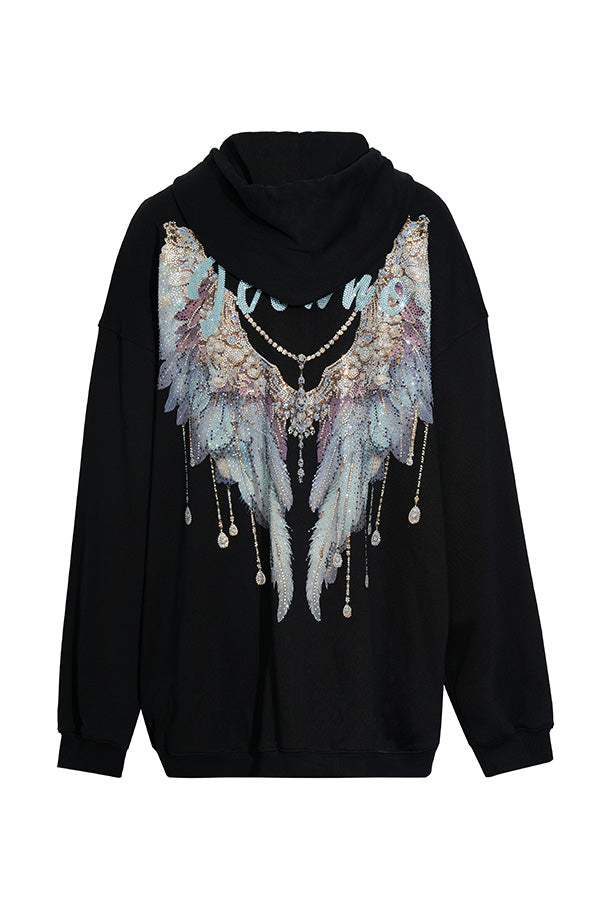 tch oversized rhinestone hoodie unisex wings jacket black HighEnd Luxury Streetwear Brand Official Showcase