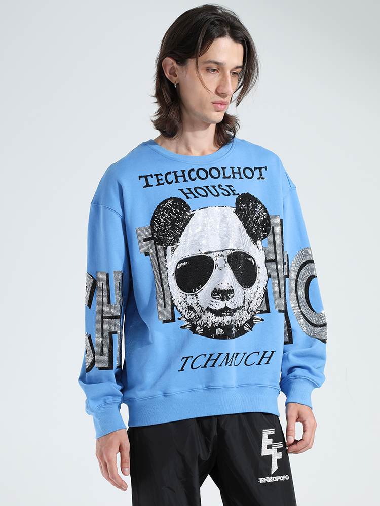 tch panda rhinestone long sleeve letter sweatshirt blue HighEnd Luxury Streetwear Brand Official Showcase