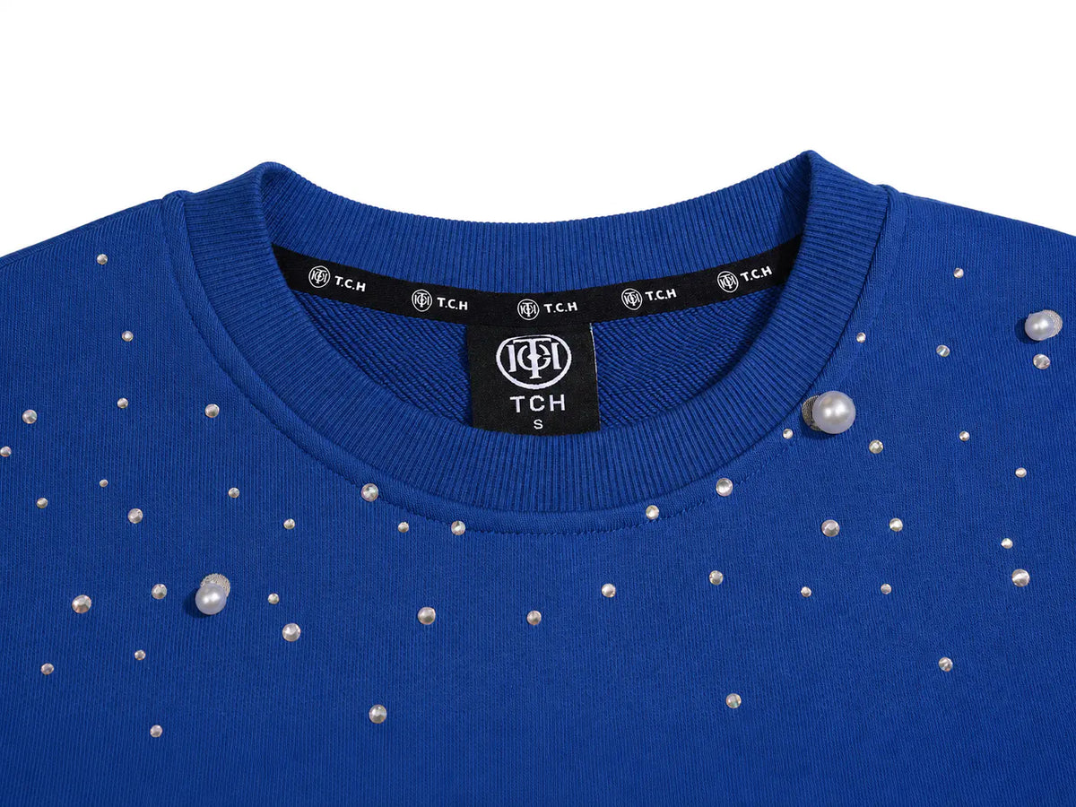 TCH Pearl Embellished Blue Sweatshirt Luxury Streetwear Brand Official Showcase