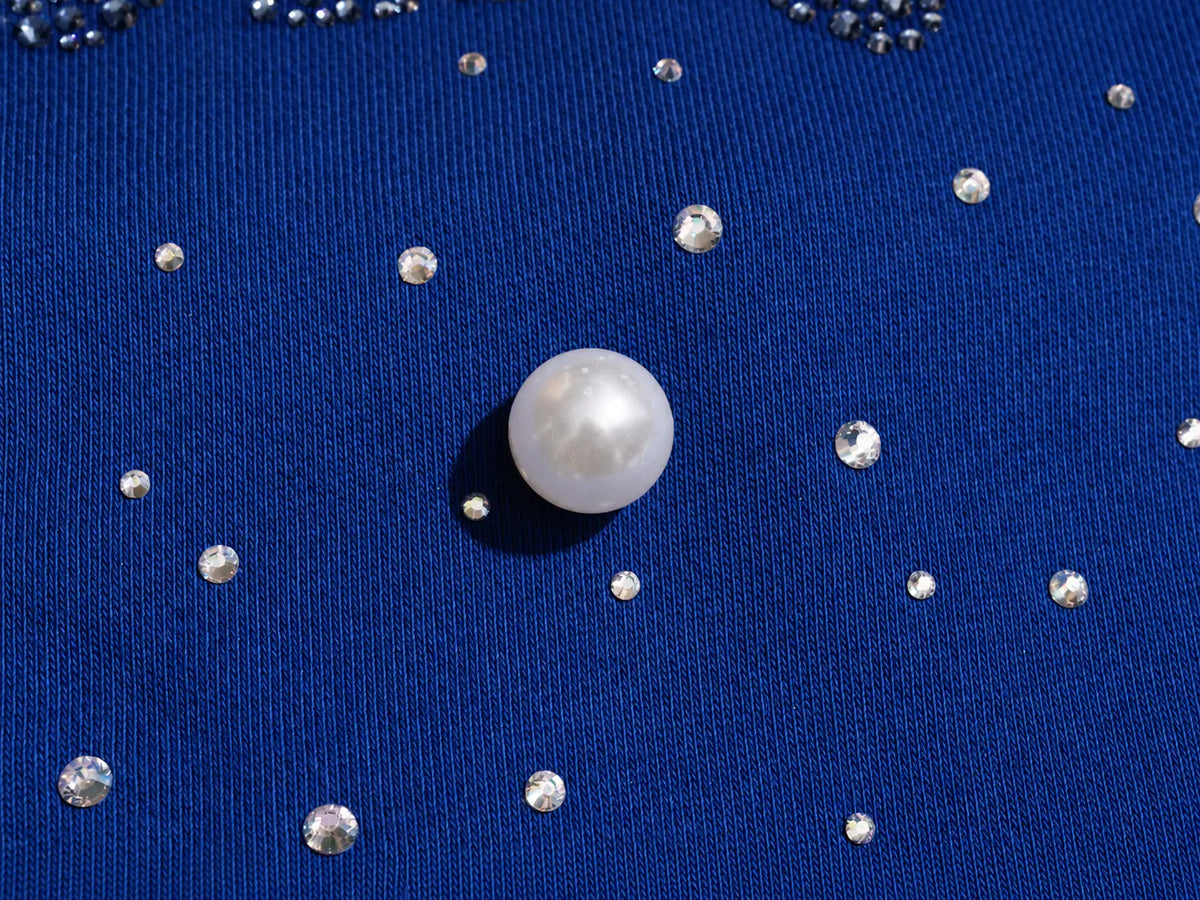 TCH Pearl Embellished Blue Sweatshirt Luxury Streetwear Brand Official Showcase