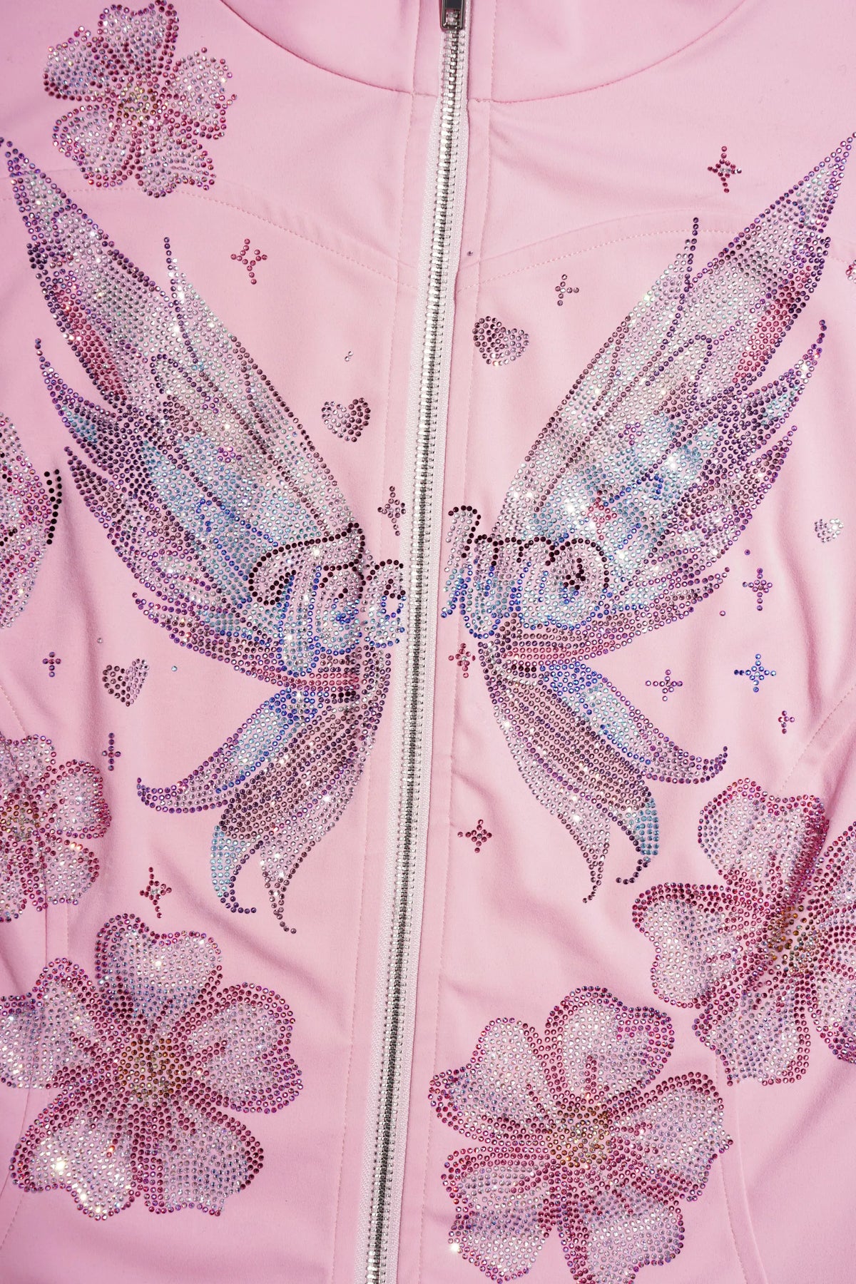 TCH Pink Rhinestone Angel Wings Floral Zip-Up Jacket Luxury Streetwear Brand Official Showcase