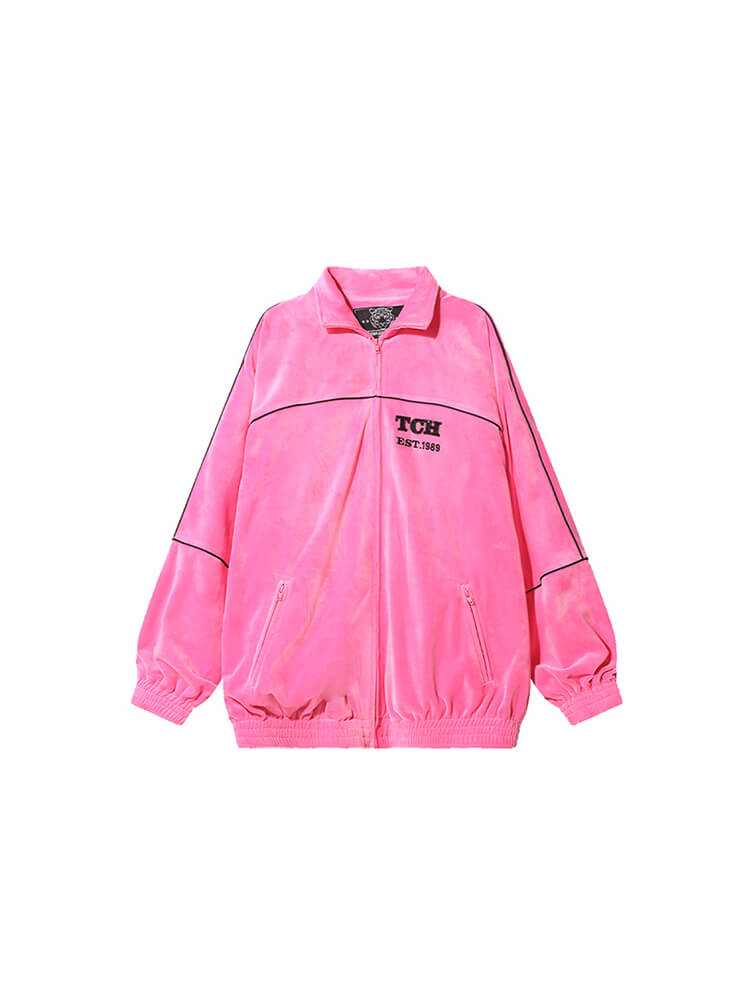 TCH Pink Rhinestone Letter Fleece Jacket pink HighEnd Luxury Streetwear Brand Official Showcase