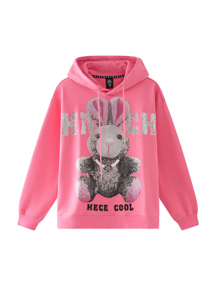 tch pink rhinestone rabbit cotton hoodie pink HighEnd Luxury Streetwear Brand Official Showcase