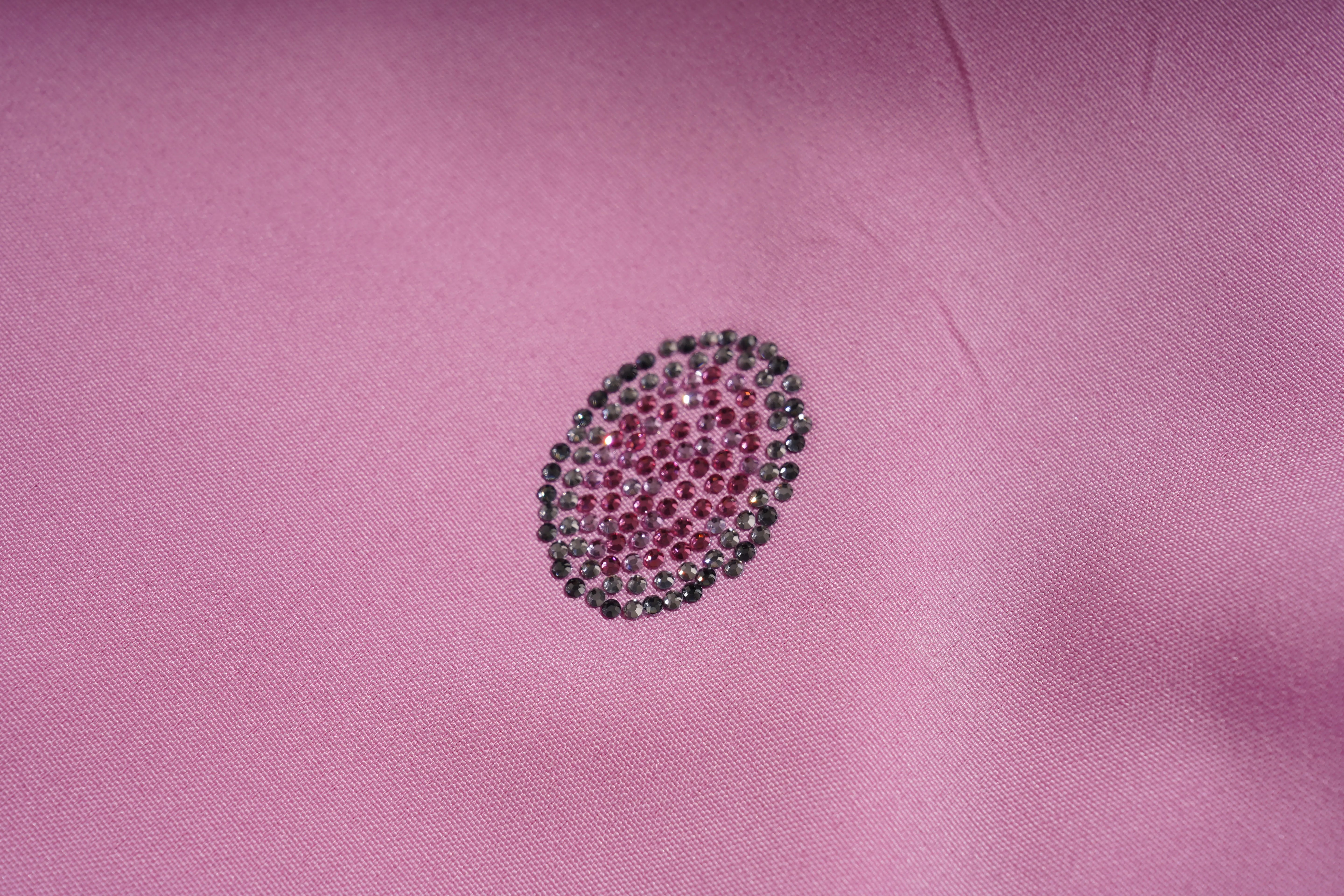 Pink fabric with a decorative rhinestone design in the center, TCH Pink Rhinestone Teddy Laundry Story Dress