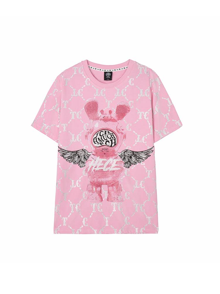 tch pink t-shirt with cartoon design and hand-applied rhinestones pink HighEnd Luxury Streetwear Brand Official Showcase