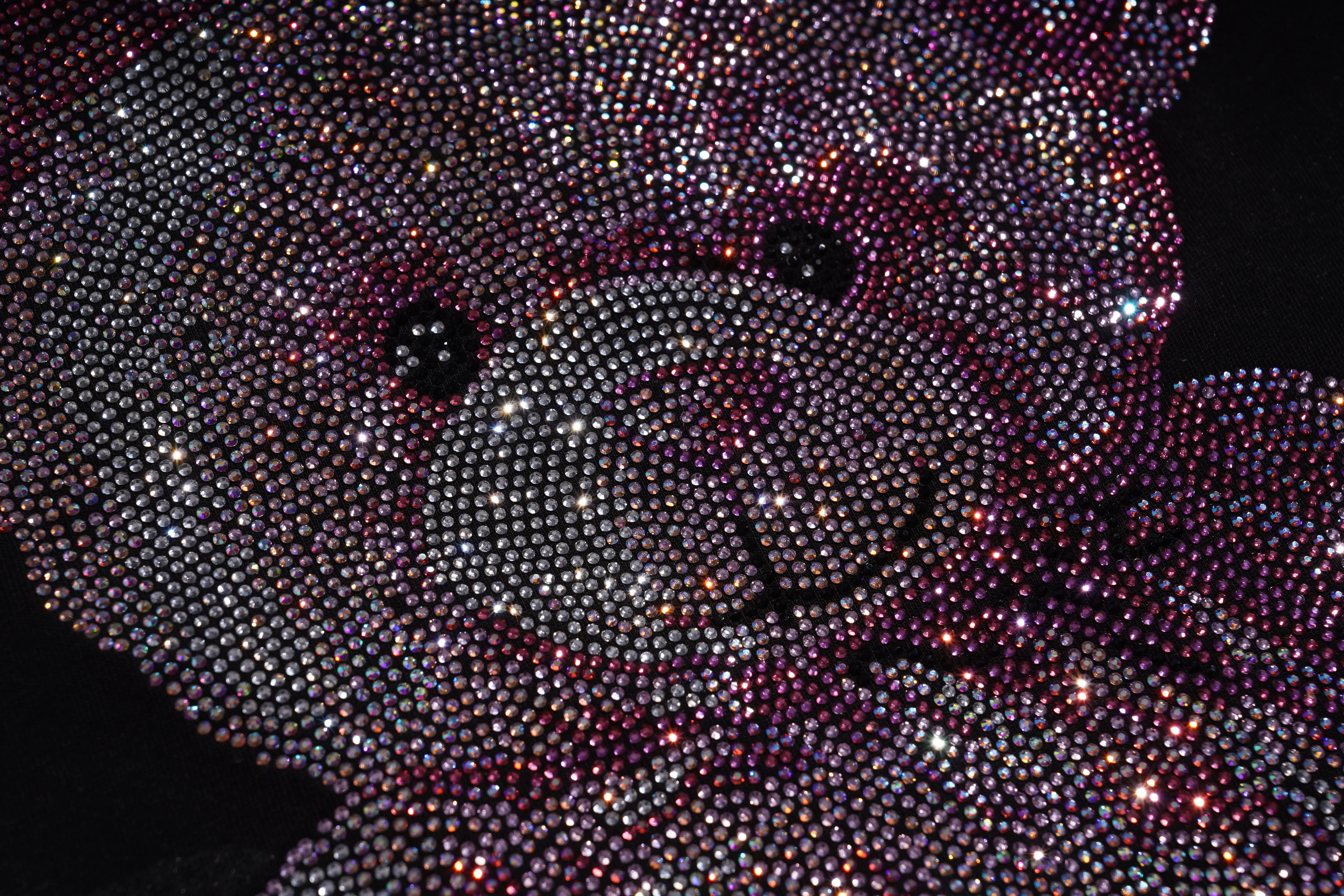 Teddy bear made of small beads on a black background, TCH Pink Teddy Rhinestone Sweatshirt