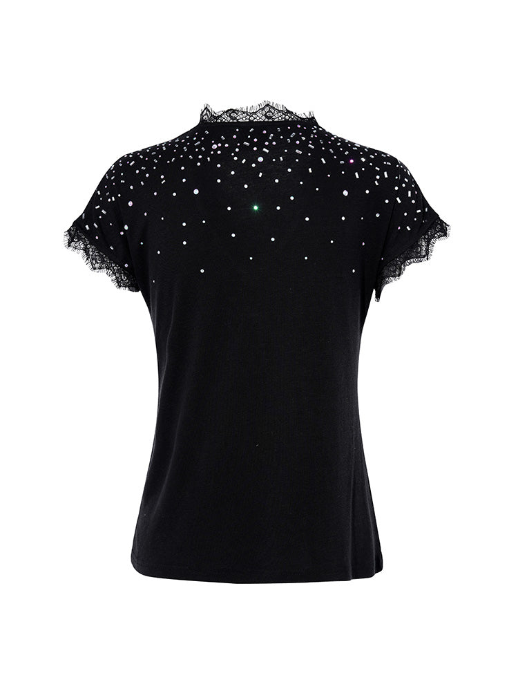 tch prasale crystal-embroidered lace contrast sexy tee black HighEnd Luxury Streetwear Brand Official Showcase