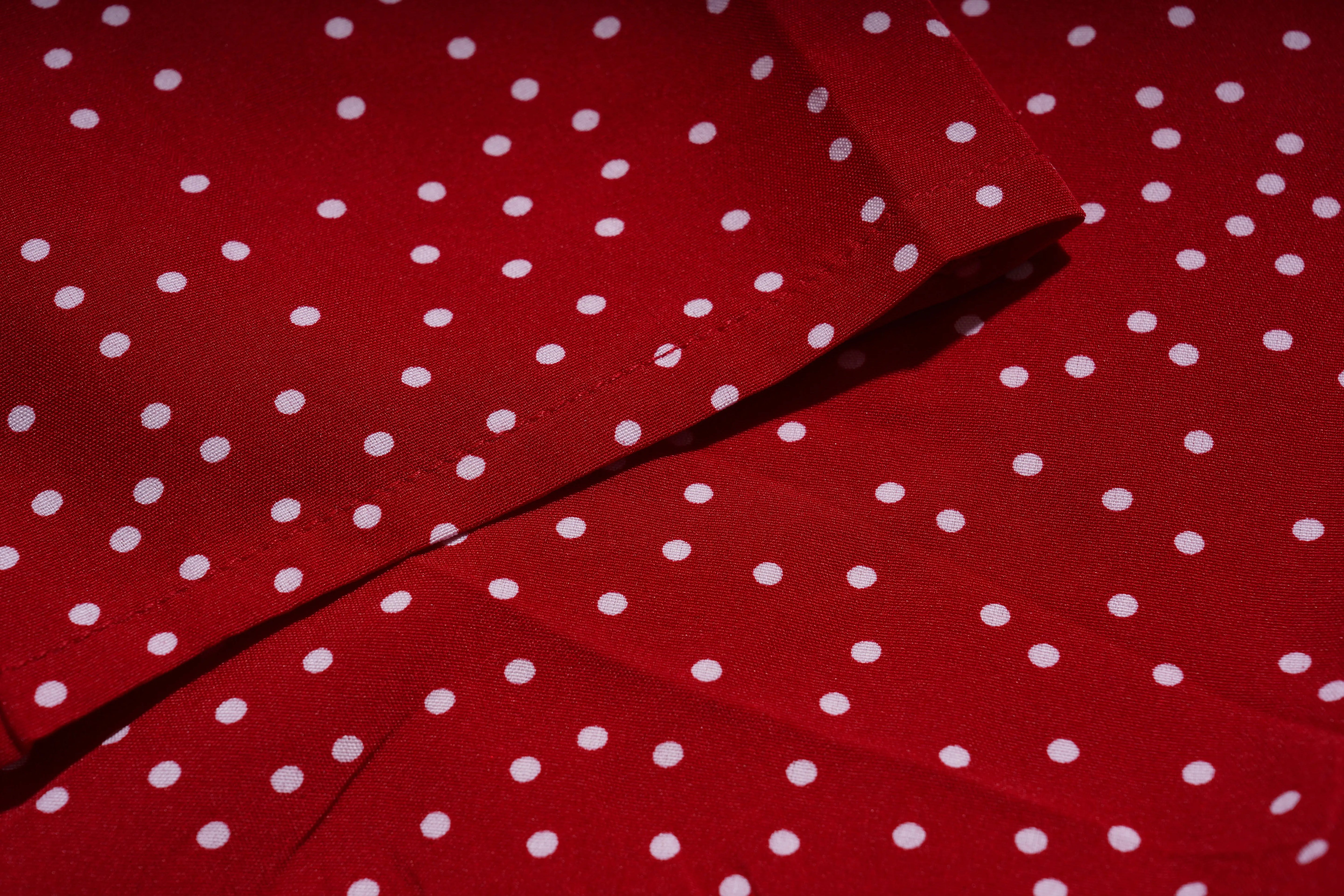 Red fabric with white polka dots, TCH Red Polka Dot Rhinestone Flower Dress