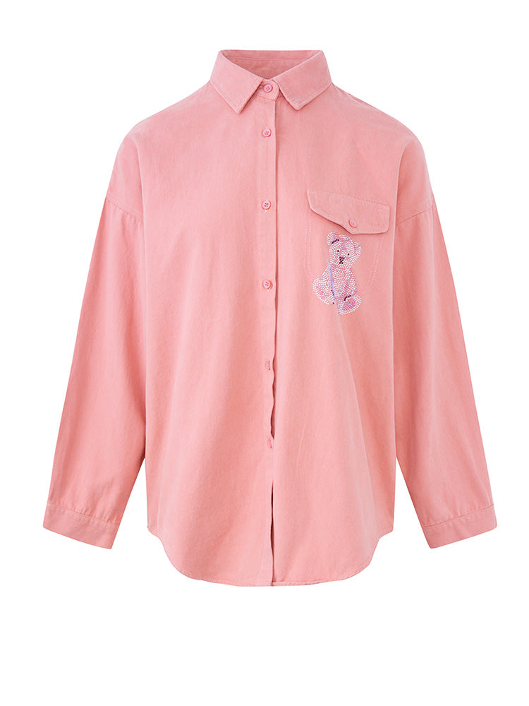 tch retro rhinestone bear button down shirt pink HighEnd Luxury Streetwear Brand Official Showcase