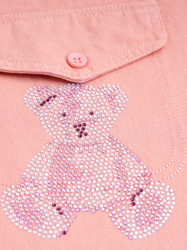 tch retro rhinestone bear button down shirt pink HighEnd Luxury Streetwear Brand Official Showcase