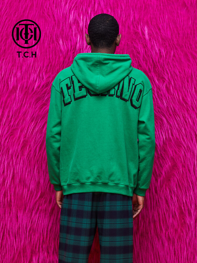 tch rhineston letter print pullover hoodie green HighEnd Luxury Streetwear Brand Official Showcase