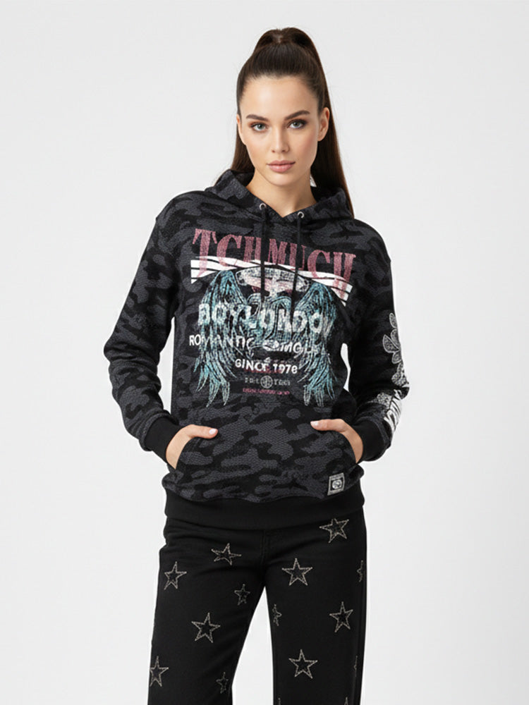 TCH Rhinestone-Embellished Winged Camo Hoodie darkgray HighEnd Luxury Streetwear Brand Official Showcase