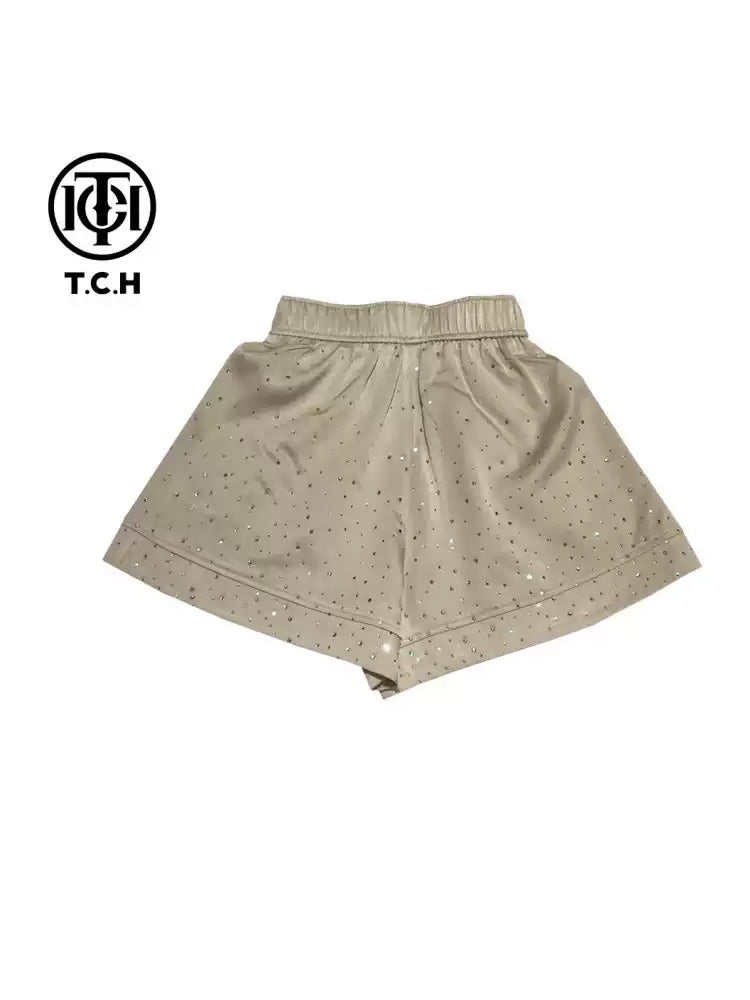 tch rhinestone allover elastic waist shorts beige HighEnd Luxury Streetwear Brand Official Showcase