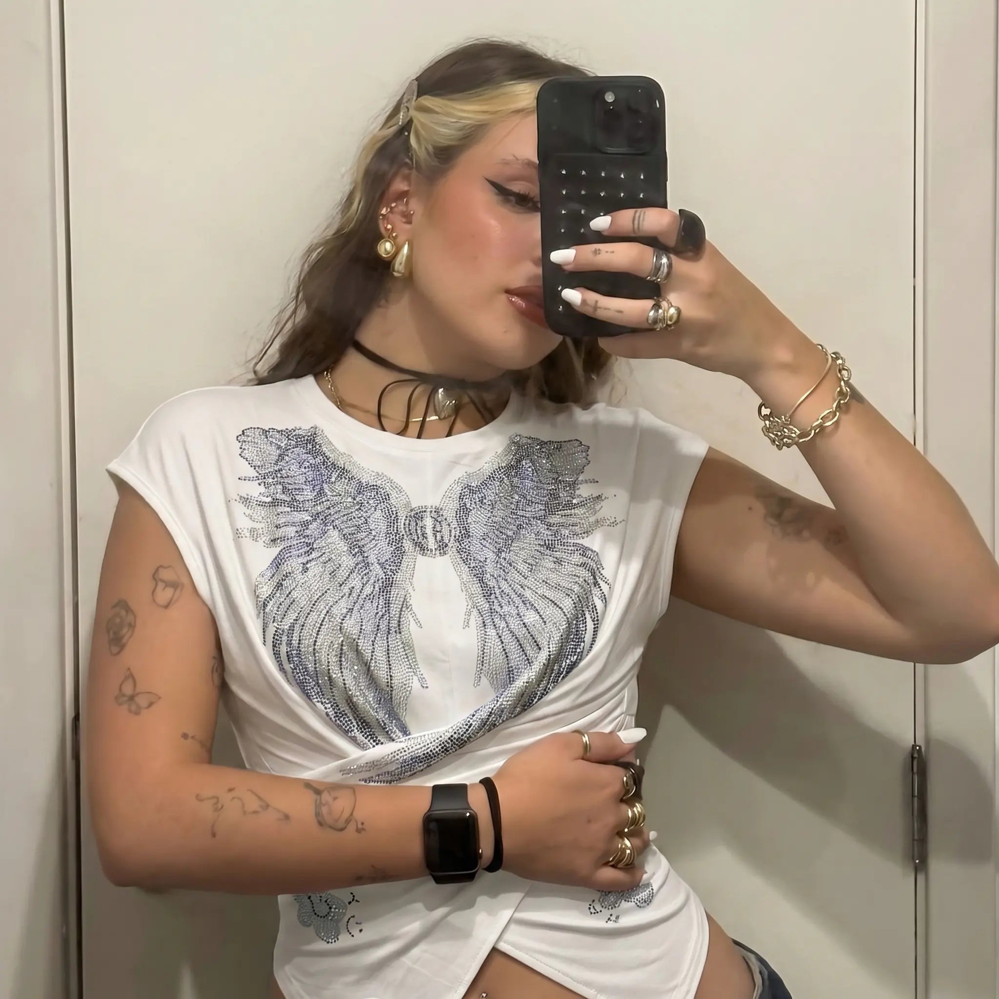 TCH Rhinestone Angel Wing Wrap Crop Top Luxury Streetwear Brand Official Showcase