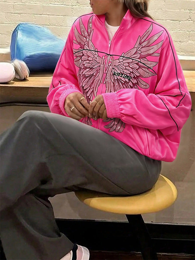 TCH Rhinestone Angel Wings Fleece Jacket-4