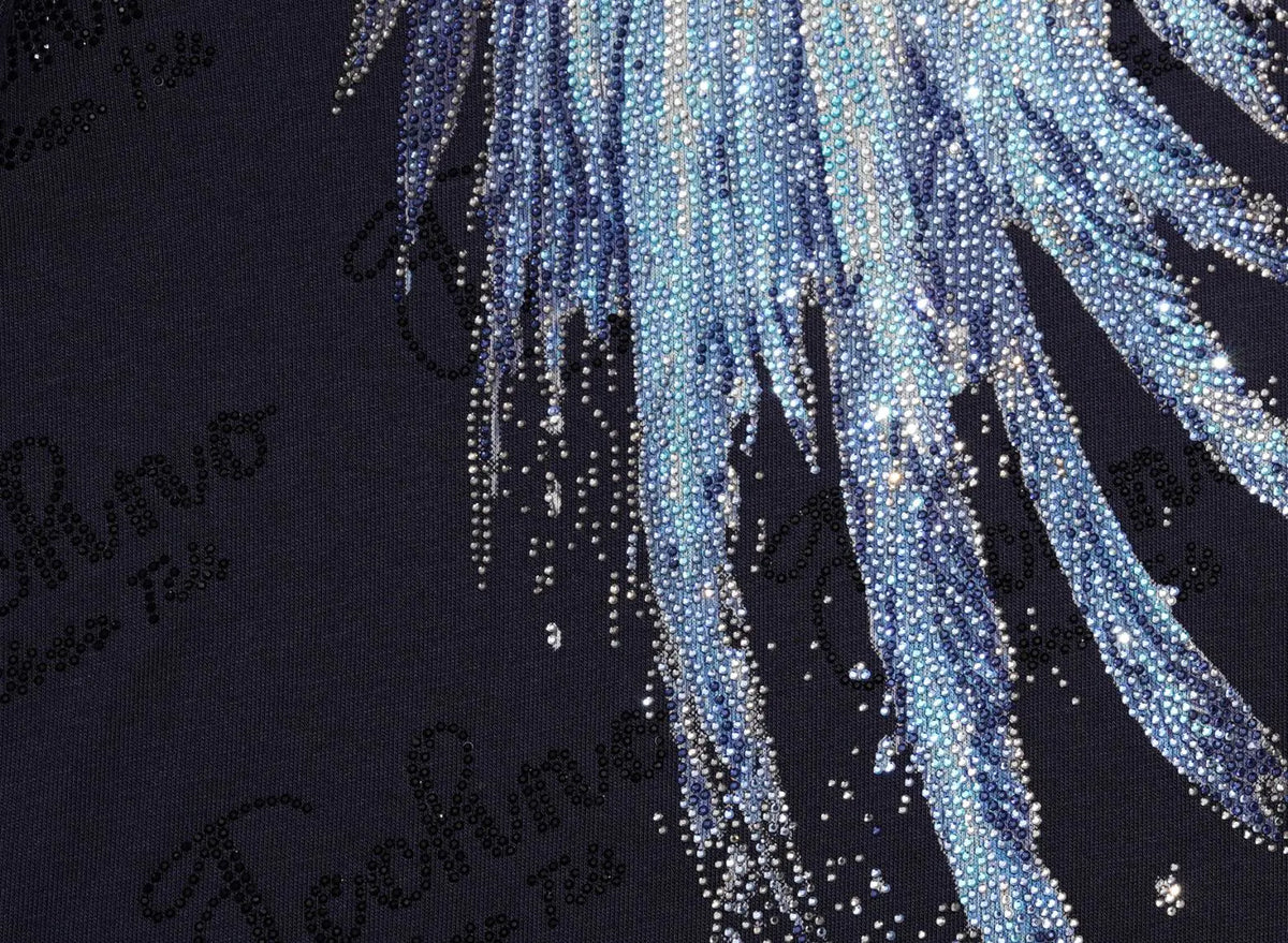 TCH Rhinestone Angel Wings Graphic Navy Blue T-Shirt Luxury Streetwear Brand Official Showcase
