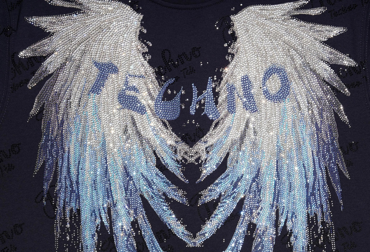 TCH Rhinestone Angel Wings Graphic Navy Blue T-Shirt Luxury Streetwear Brand Official Showcase
