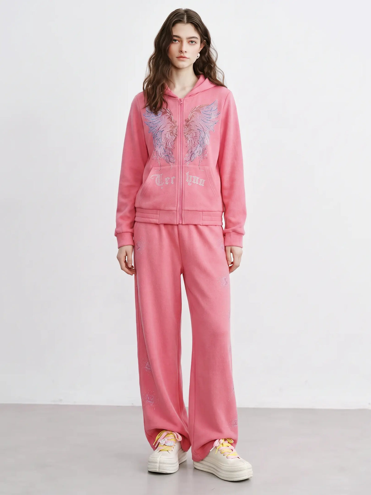 TCH Rhinestone Angel Wings Pink Tracksuit Set