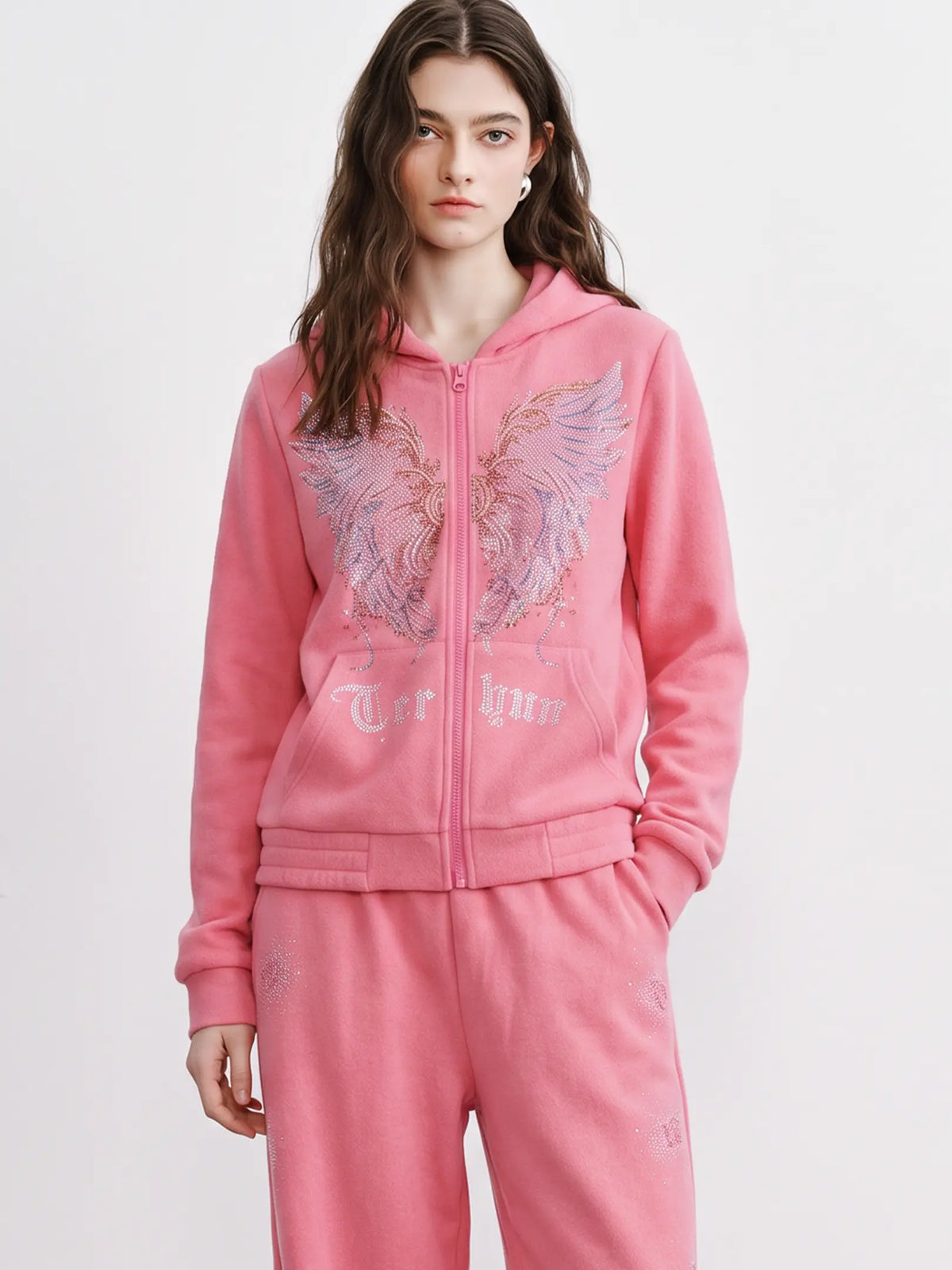 TCH Rhinestone Angel Wings Pink Tracksuit Set