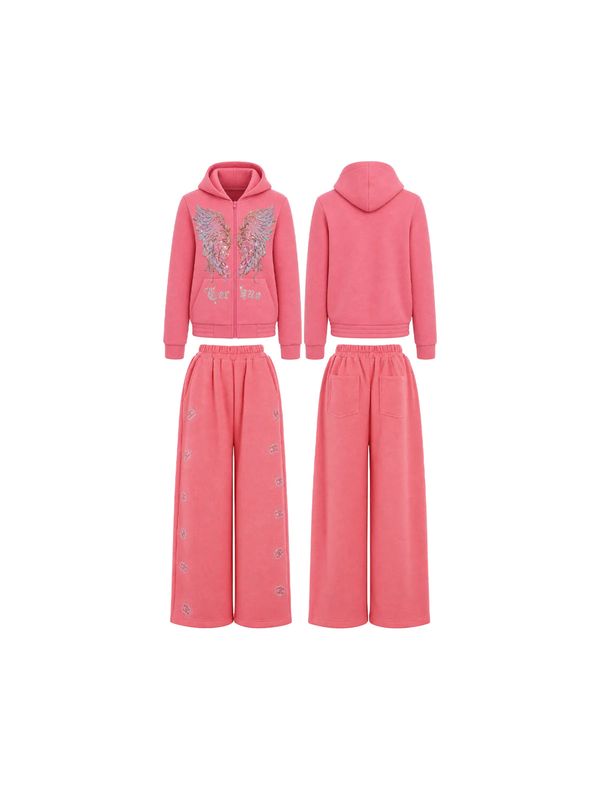 TCH Rhinestone Angel Wings Pink Tracksuit Set