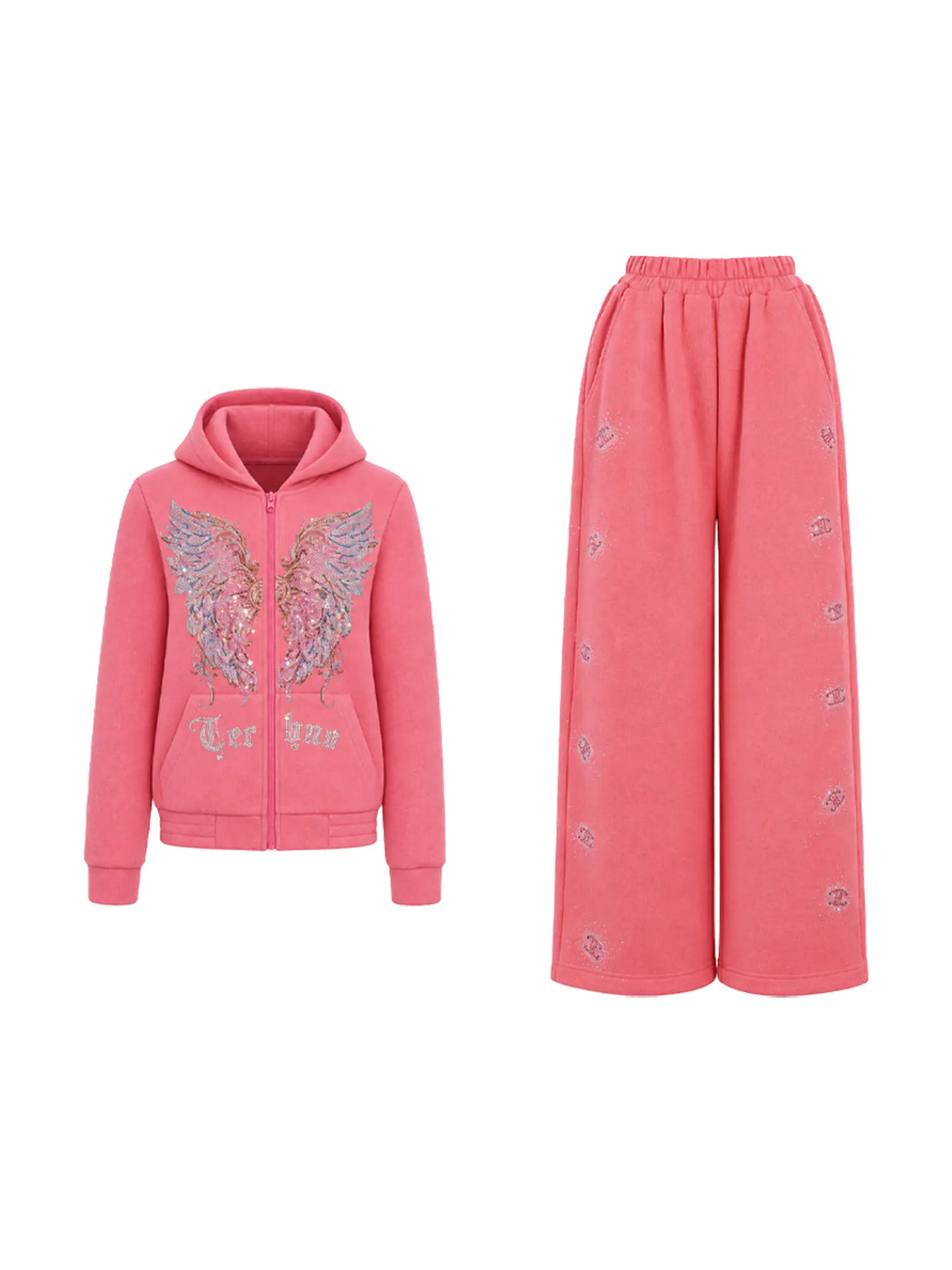 TCH Rhinestone Angel Wings Pink Tracksuit Set