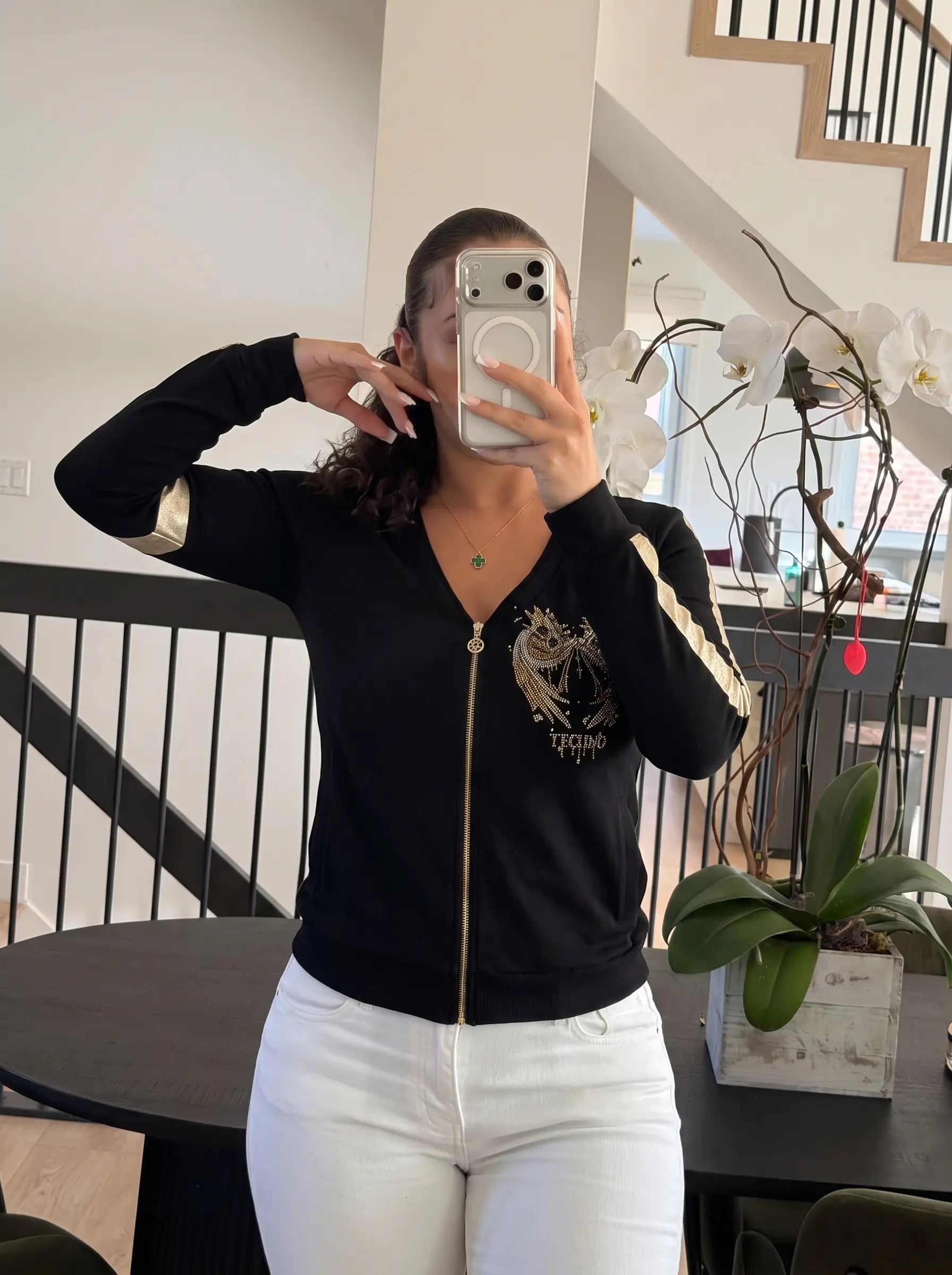 TCH Rhinestone Angel Wings V-Neck Zip Sweatshirt Luxury Streetwear Brand Official Showcase