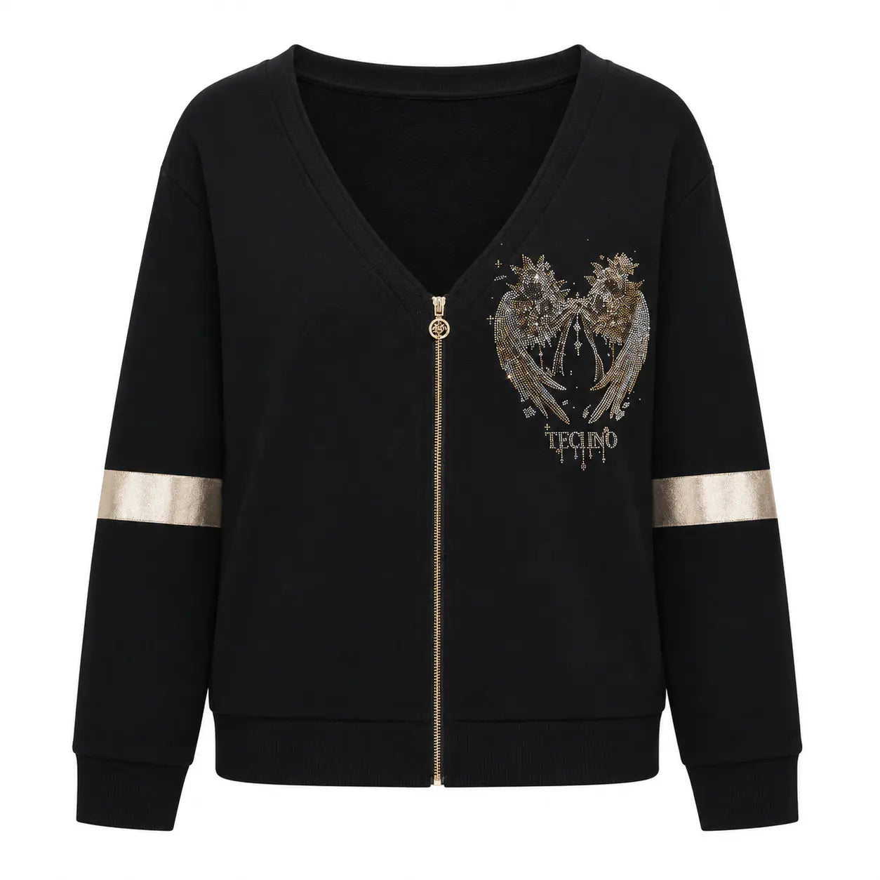 TCH Rhinestone Angel Wings V-Neck Zip Sweatshirt Luxury Streetwear Brand Official Showcase