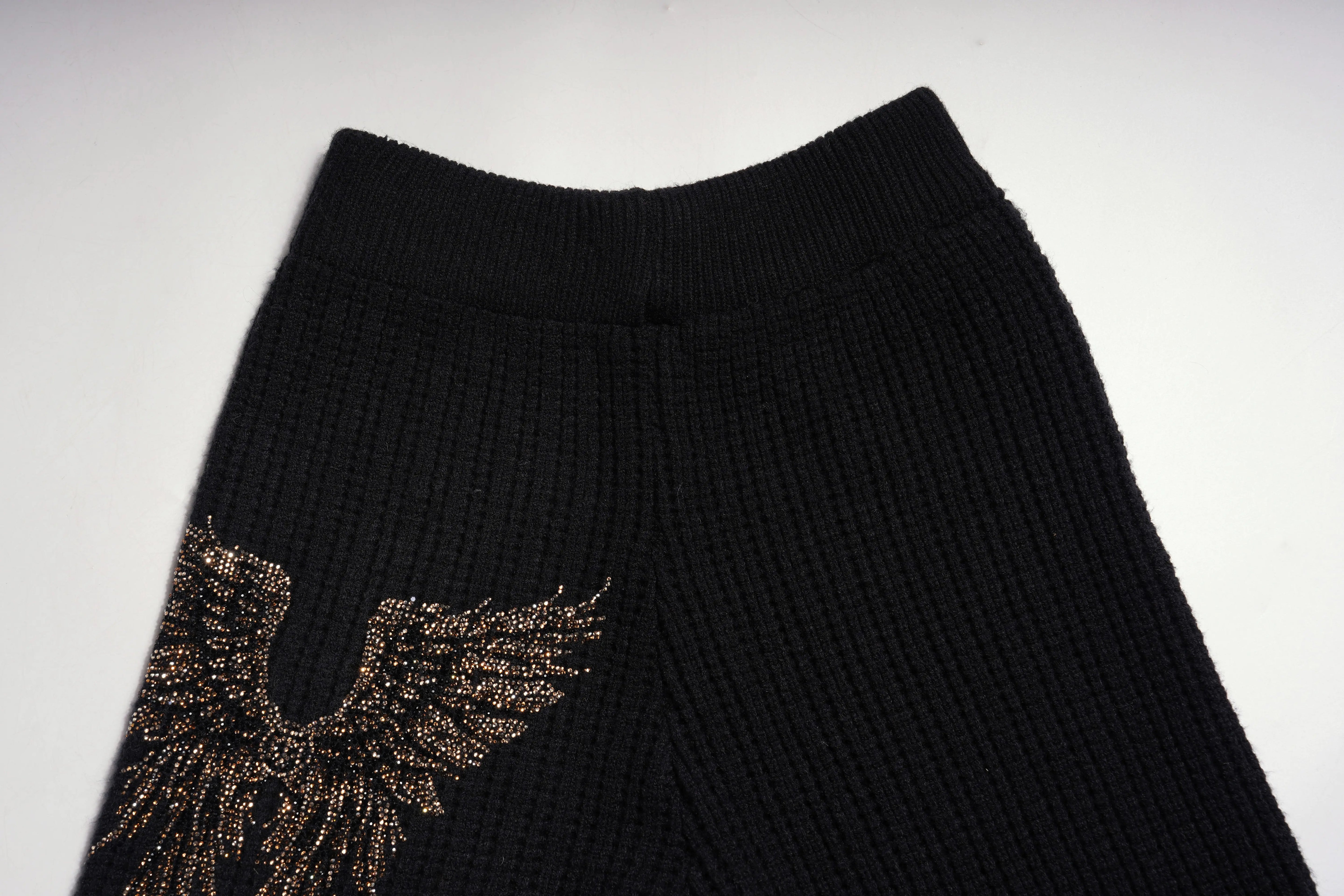 Black sweater with gold eagle design on a white background, TCH Rhinestone Angel Wings Zip Hoodie & Flare Pants Set