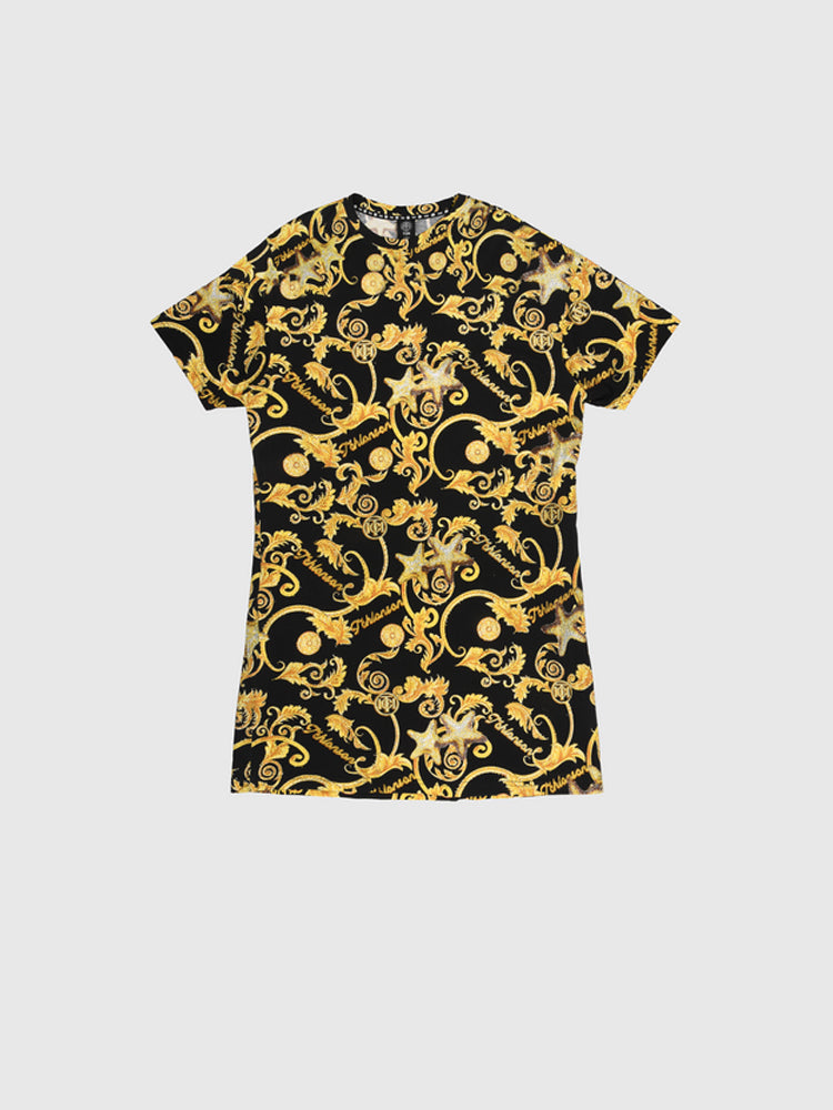 tch rhinestone baroque print t-shirt dress blackandgold HighEnd Luxury Streetwear Brand Official Showcase