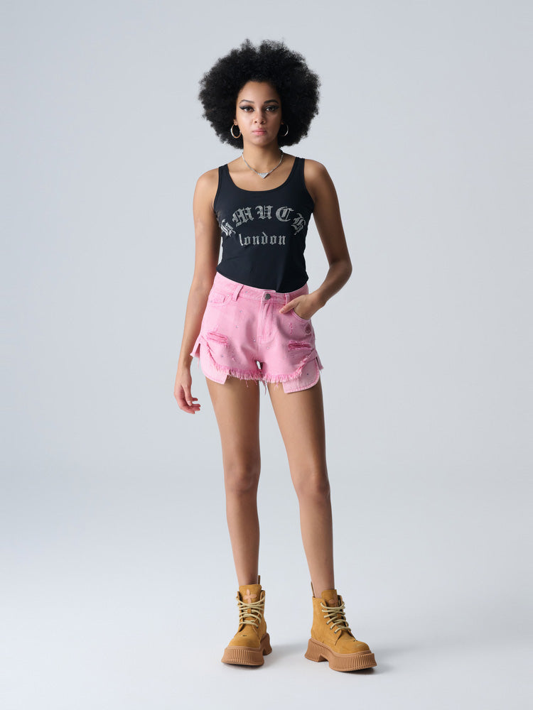 tch rhinestone bling letter print tank top black HighEnd Luxury Streetwear Brand Official Showcase