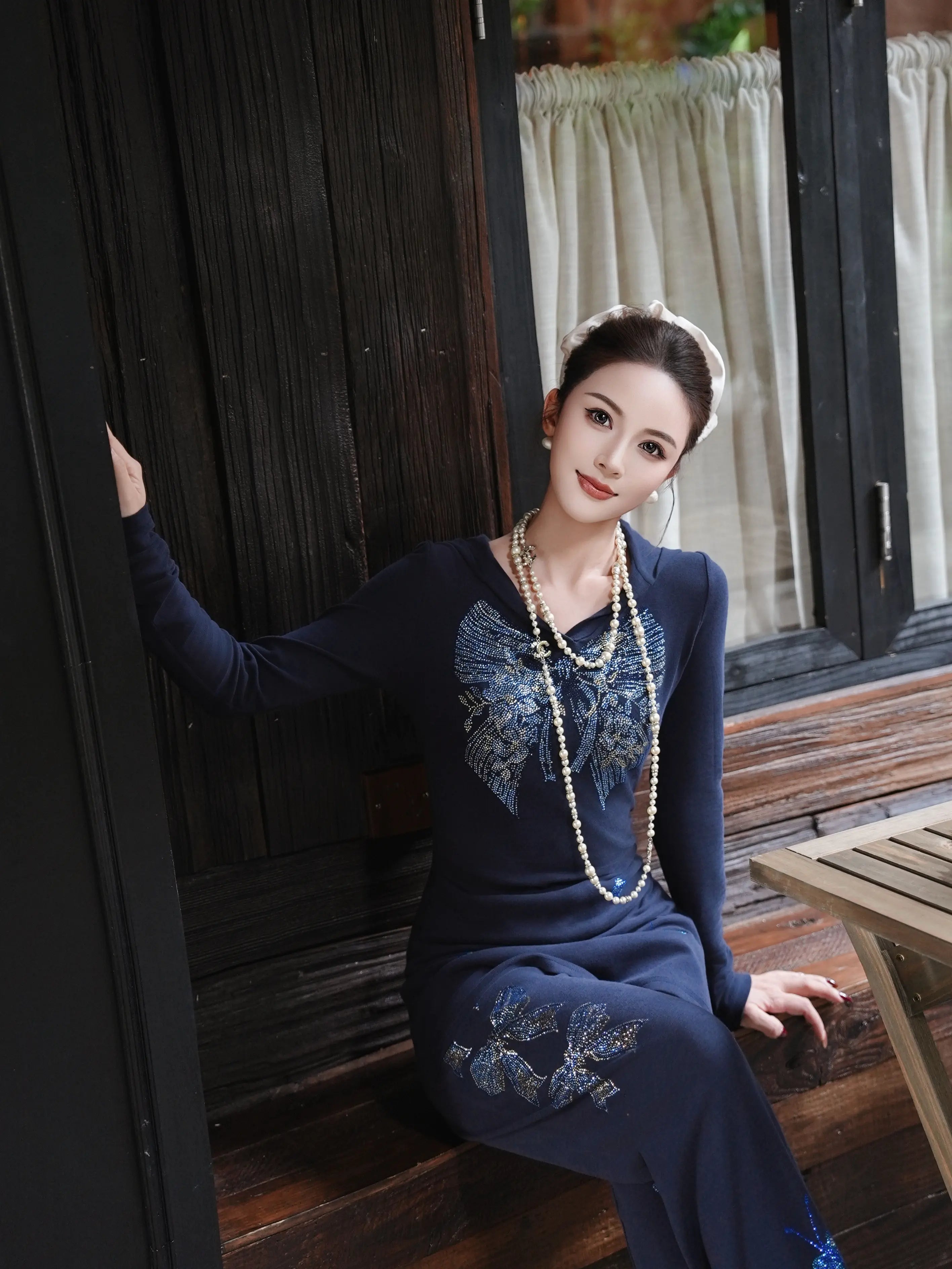 TCH Rhinestone Bow Detail Longline Hoodie Set - 4