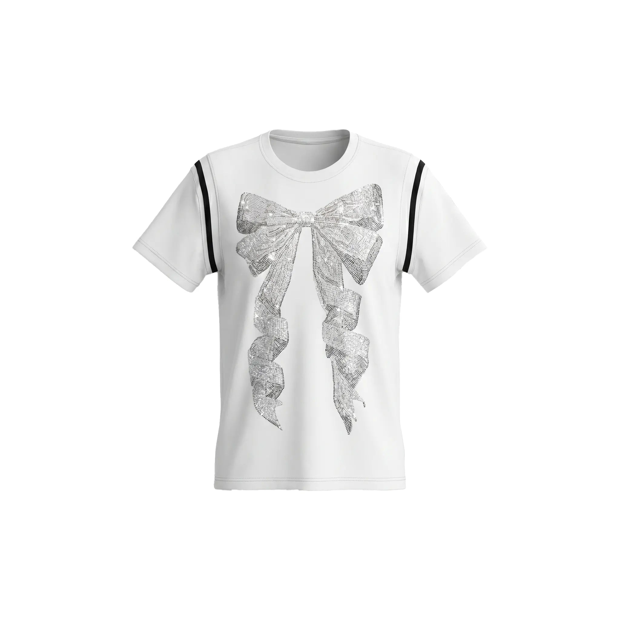 White t-shirt with a large decorative bow on a white background, TCH Rhinestone Bow White T-Shirt