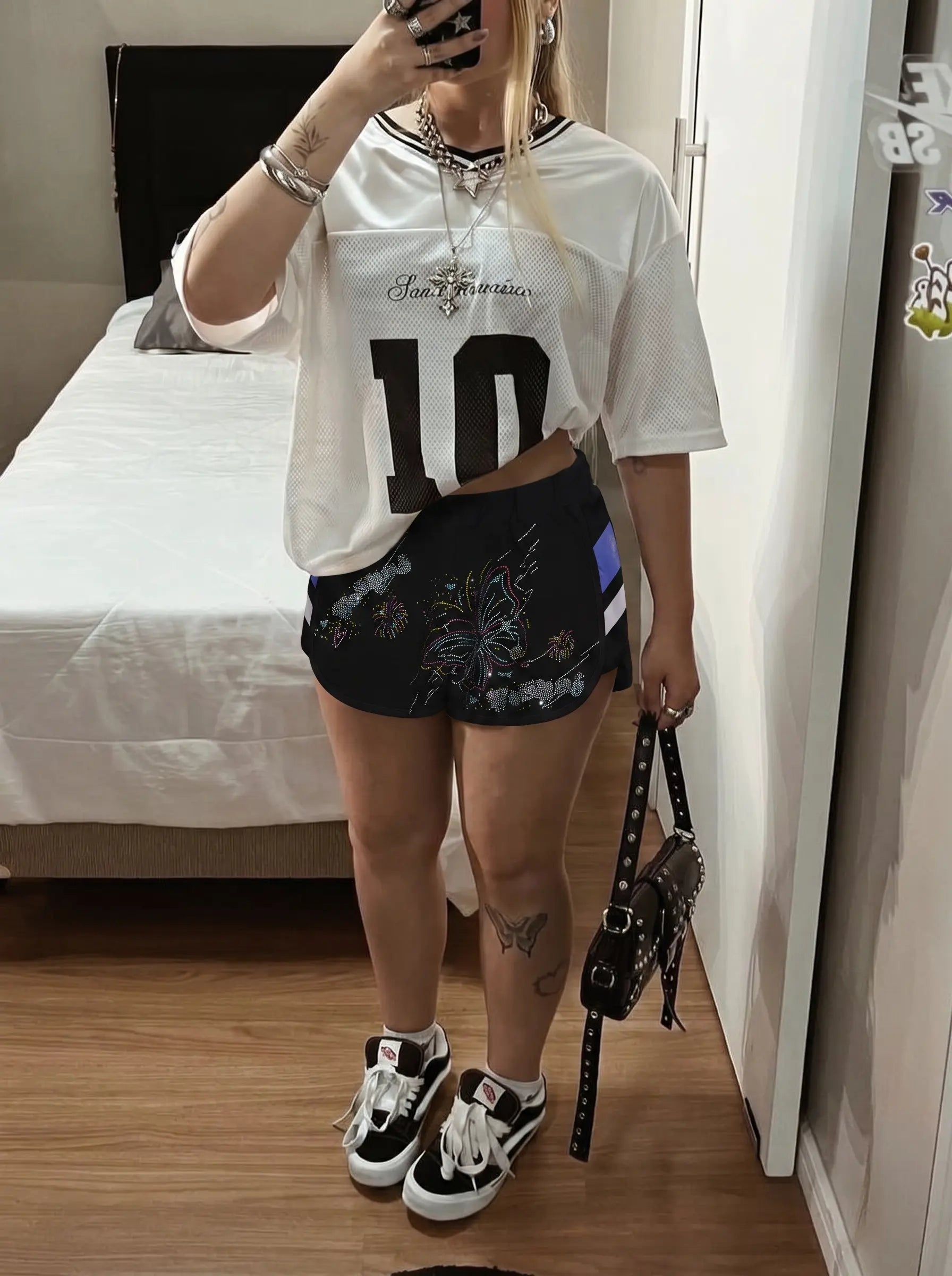 TCH Rhinestone Butterfly Firework Double-Layer Sport Shorts Luxury Streetwear Brand Official Showcase