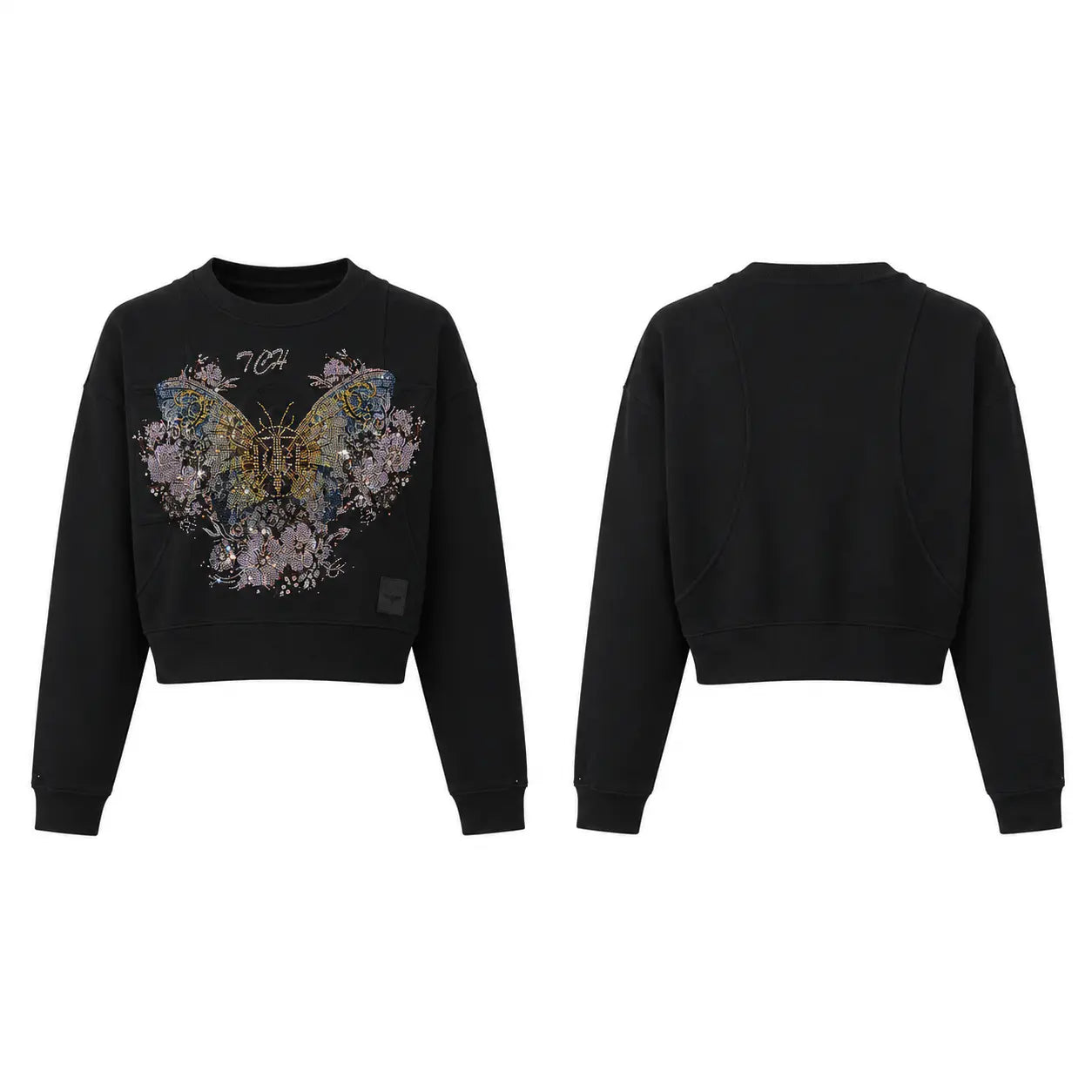 TCH Rhinestone Butterfly Floral Cropped Sweatshirt Luxury Streetwear Brand Official Showcase