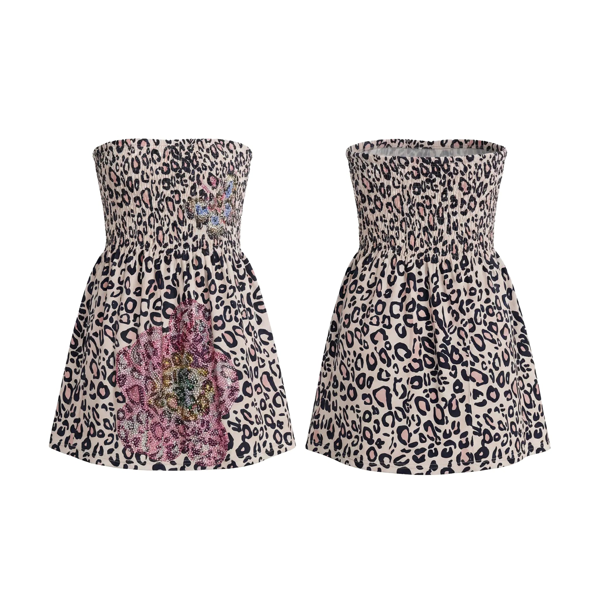 Two pink dresses on a white background, TCH Rhinestone Butterfly & Floral Leopard Tube Top