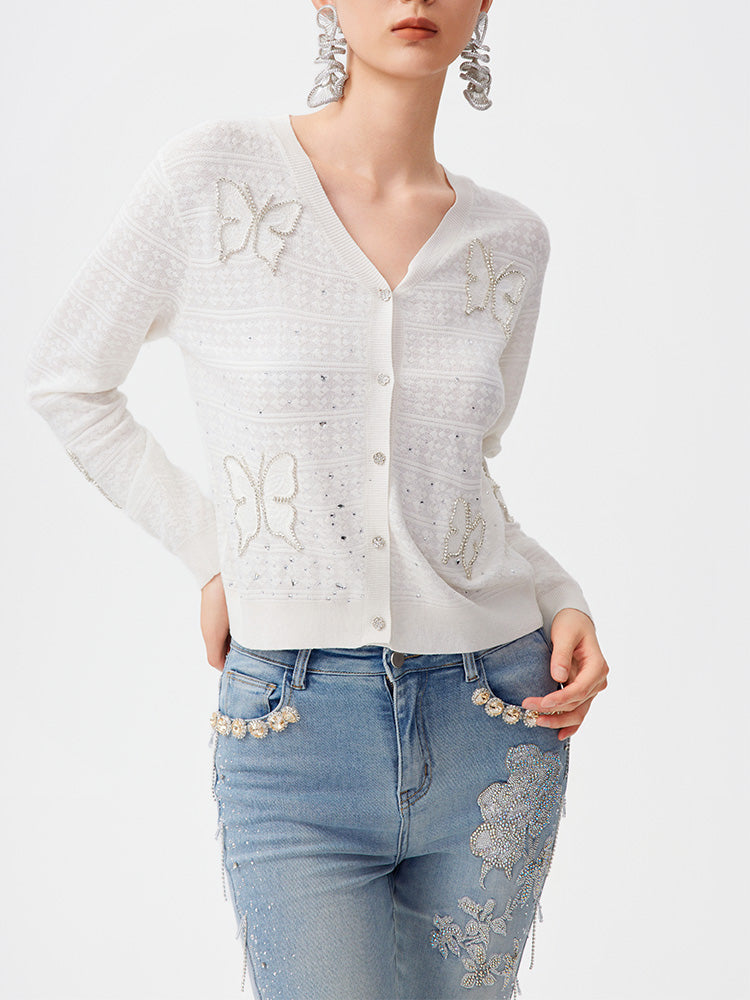 tch rhinestone button sparkle knit top beige HighEnd Luxury Streetwear Brand Official Showcase