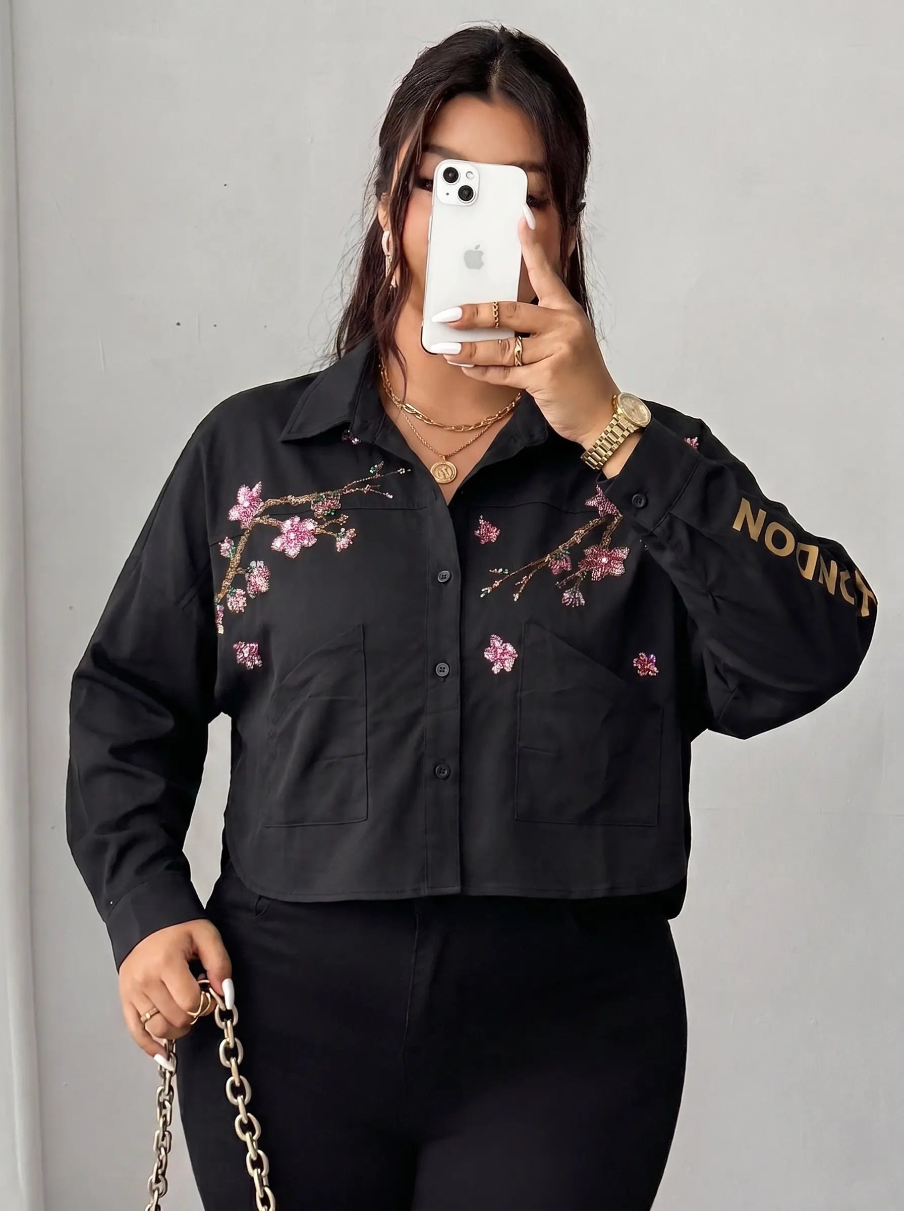 TCH Rhinestone Cherry Blossom Utility Shirt Jacket TCH Rhinestone Cherry Blossom Utility Shirt Jacket