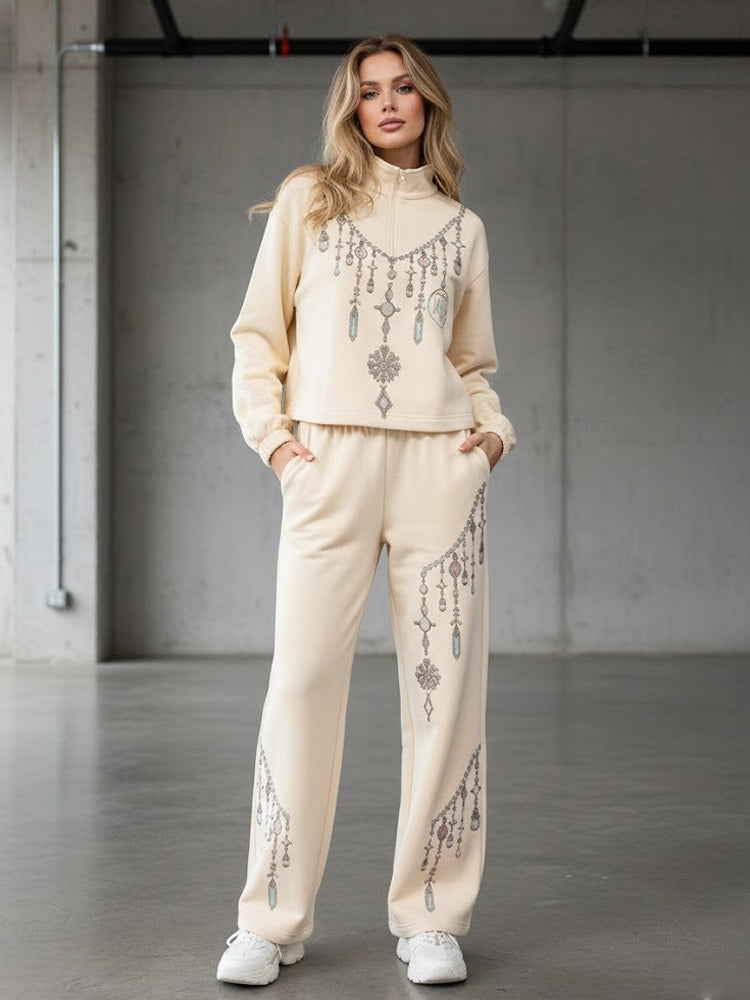 tch rhinestone draped jewelry 2 piece pants set beige HighEnd Luxury Streetwear Brand Official Showcase