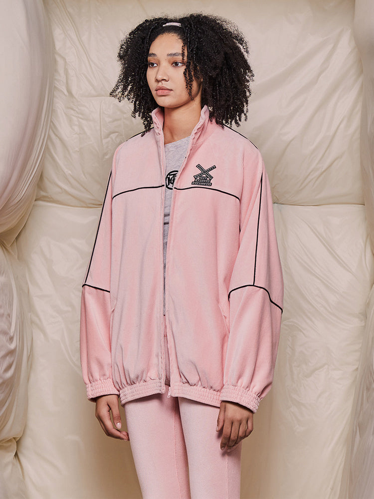 TCH Rhinestone Embroidered Faux Zip Up Jacket pink HighEnd Luxury Streetwear Brand Official Showcase