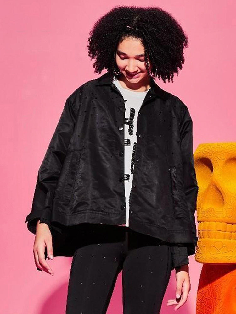 tch rhinestone embroidery oversized jacket in black black HighEnd Luxury Streetwear Brand Official Showcase