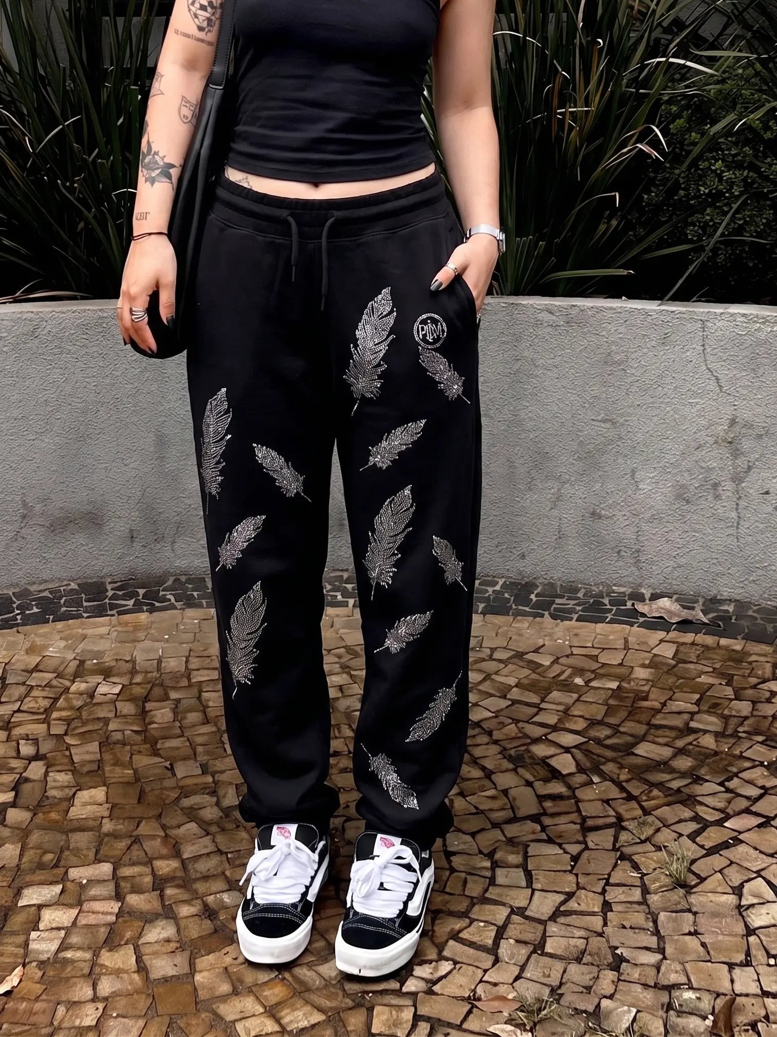 TCH Rhinestone Feather Full-Pattern Pants Luxury Streetwear Brand Official Showcase