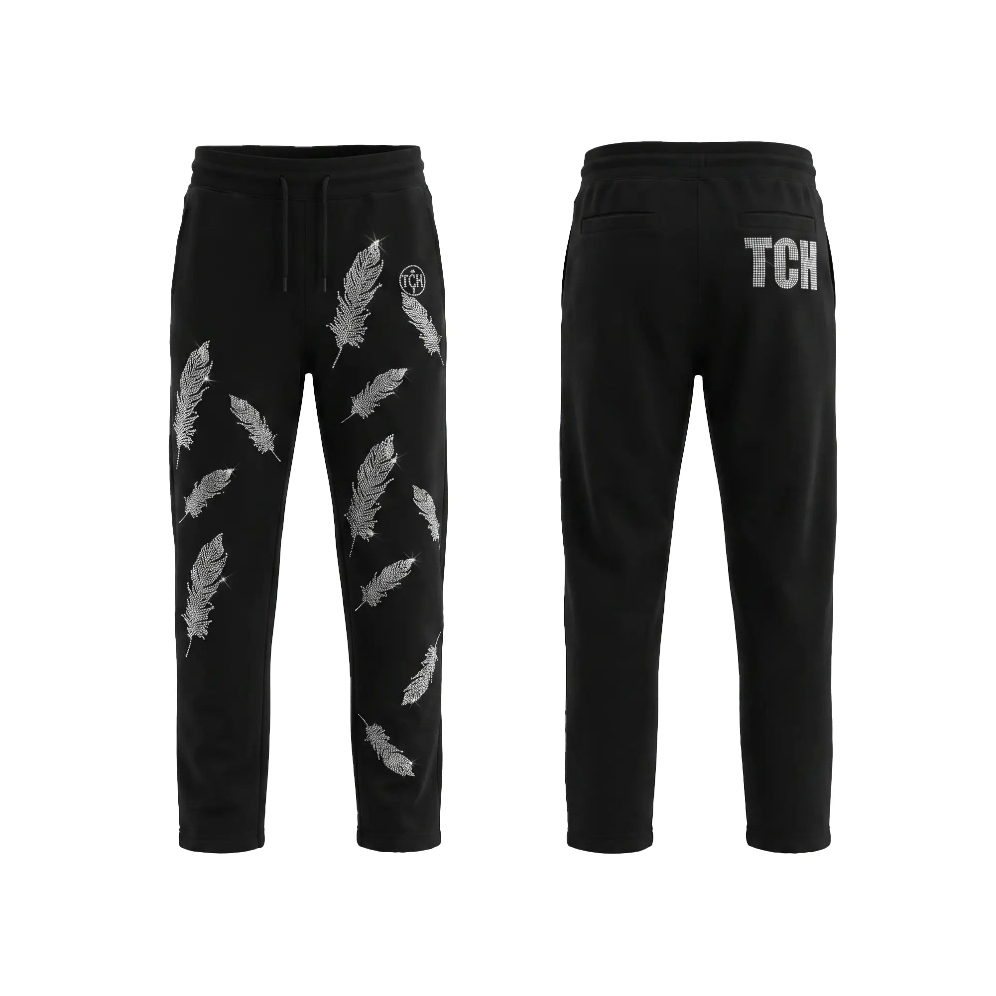 TCH Rhinestone Feather Full-Pattern Pants Luxury Streetwear Brand Official Showcase