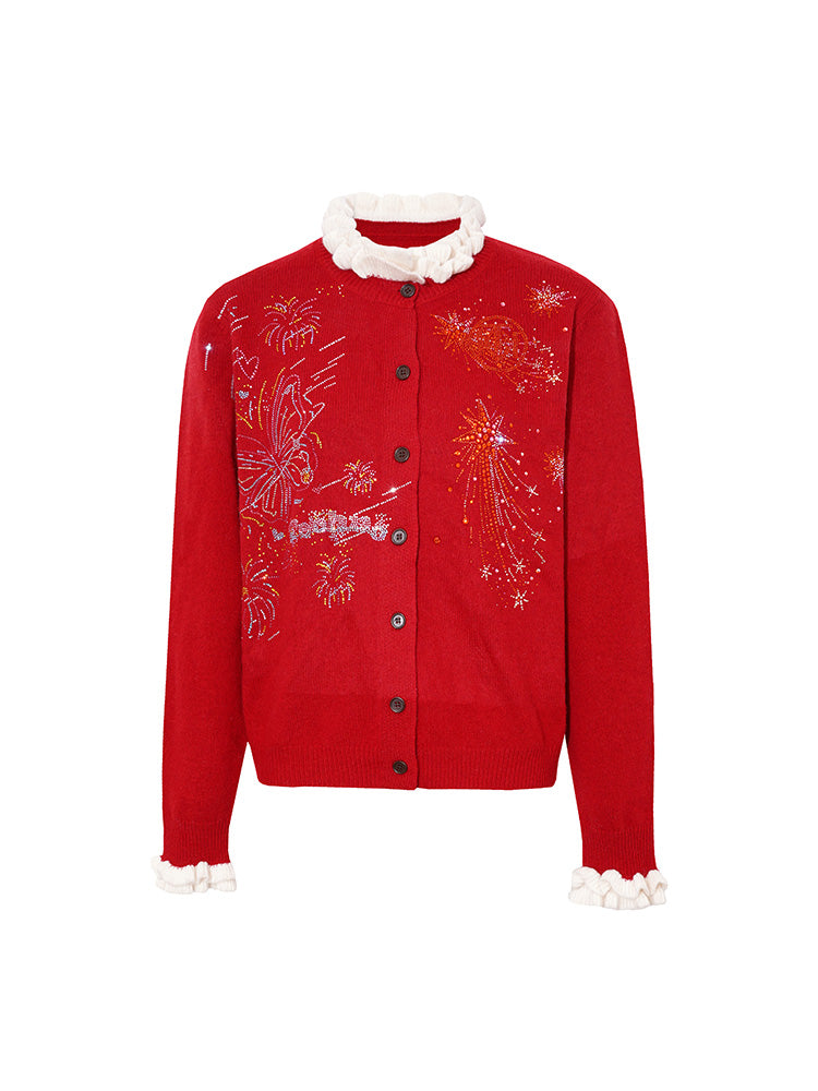 tch rhinestone firework party knit cardigan red HighEnd Luxury Streetwear Brand Official Showcase