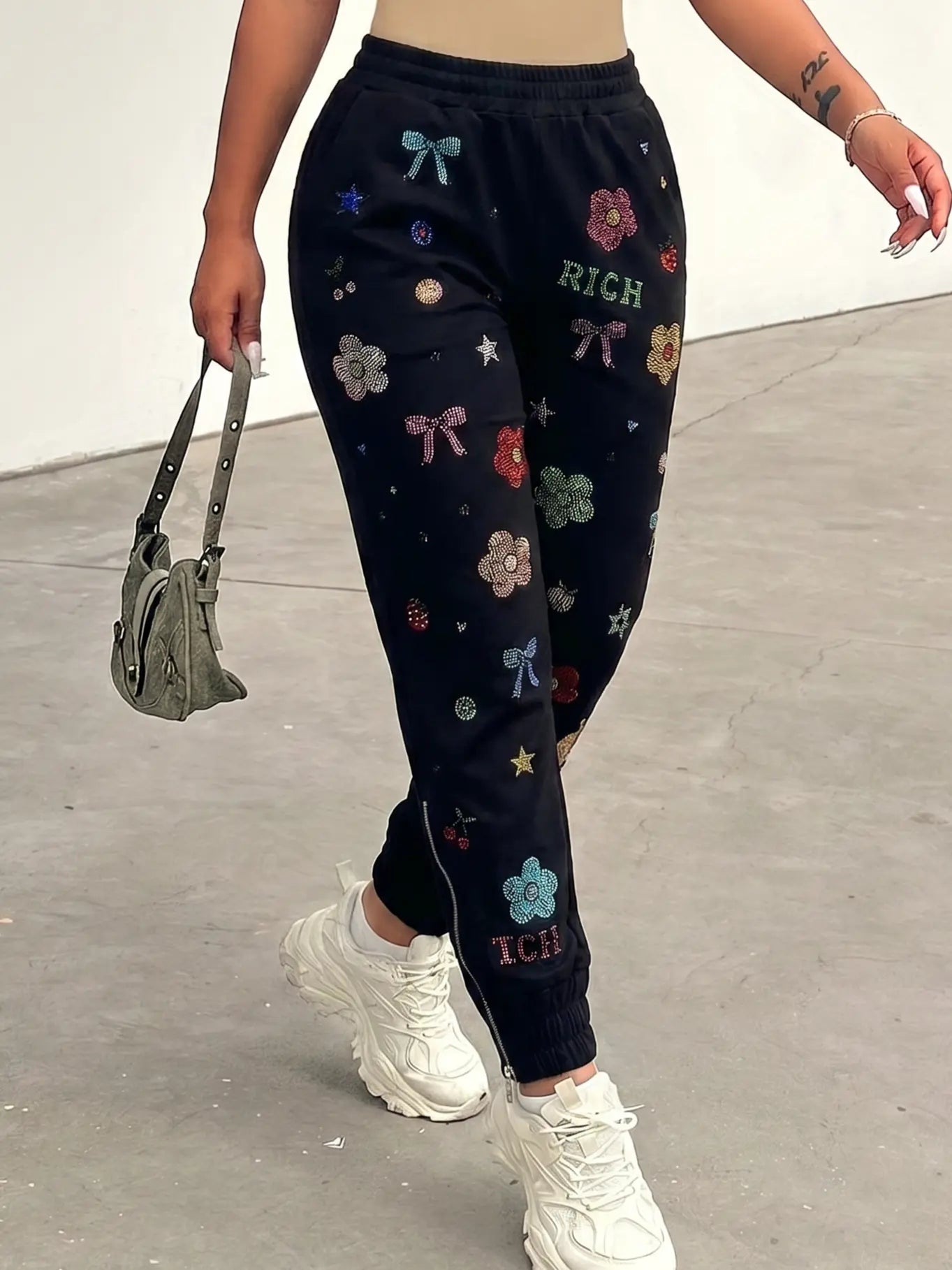 TCH Rhinestone Floral Jogger Pants - 5